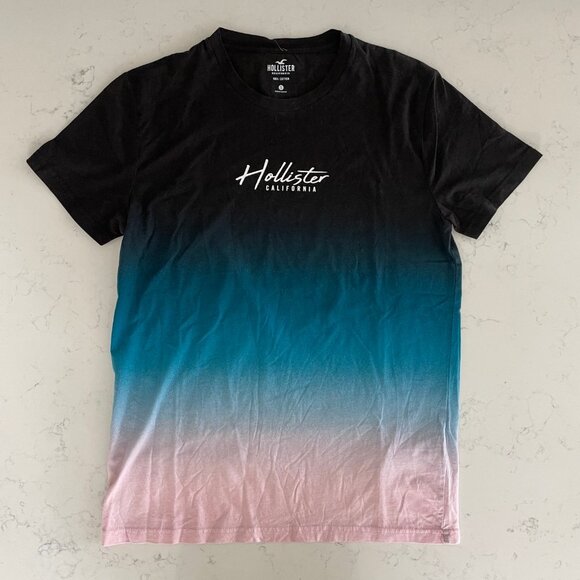 Hollister California SS Crew Nk Colorblock Graphic Top Blk Blue Pink Sz S NWT - Picture 9 of 9